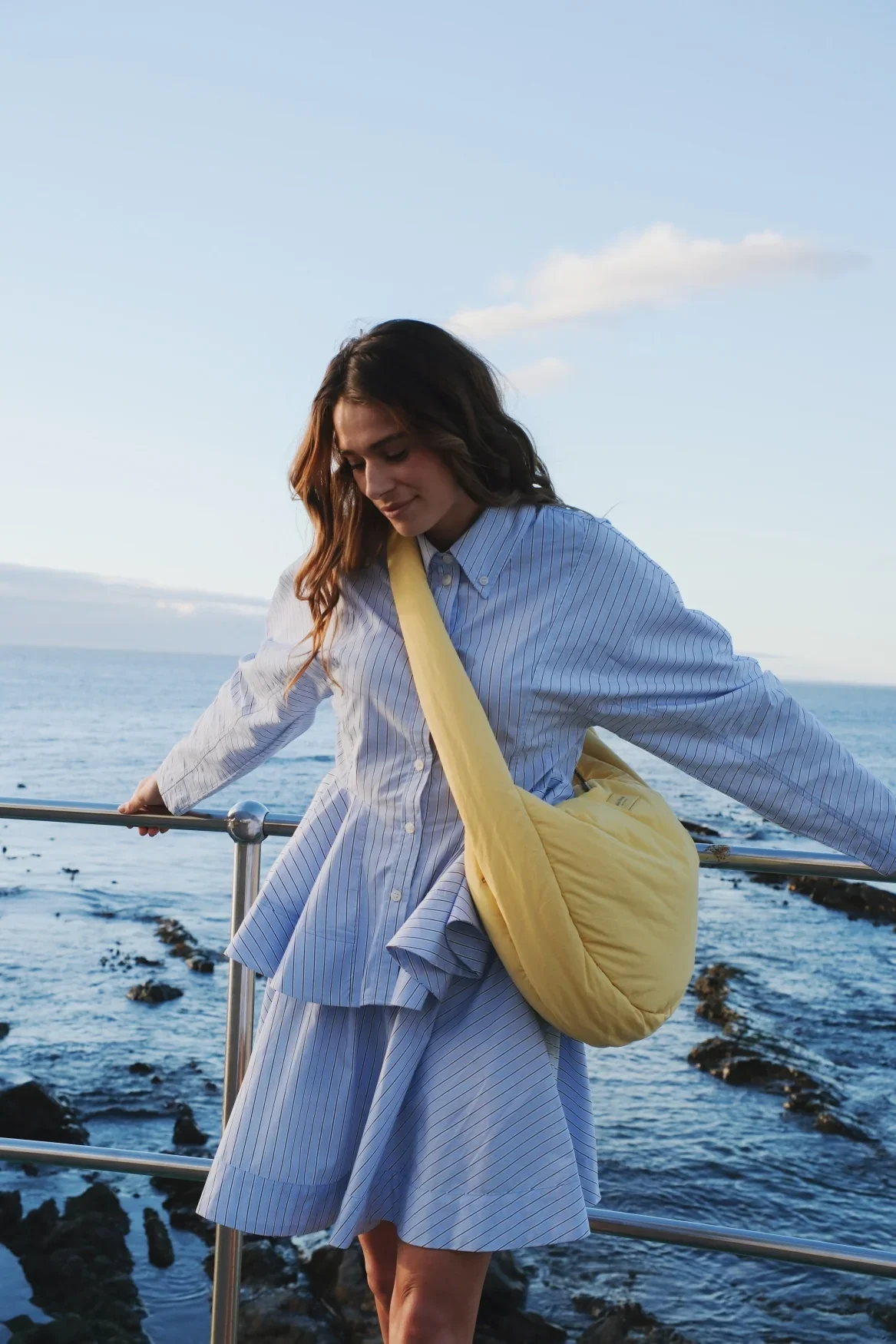 BUTTER YELLOW PUFFY CROSS BODY MOM BAG