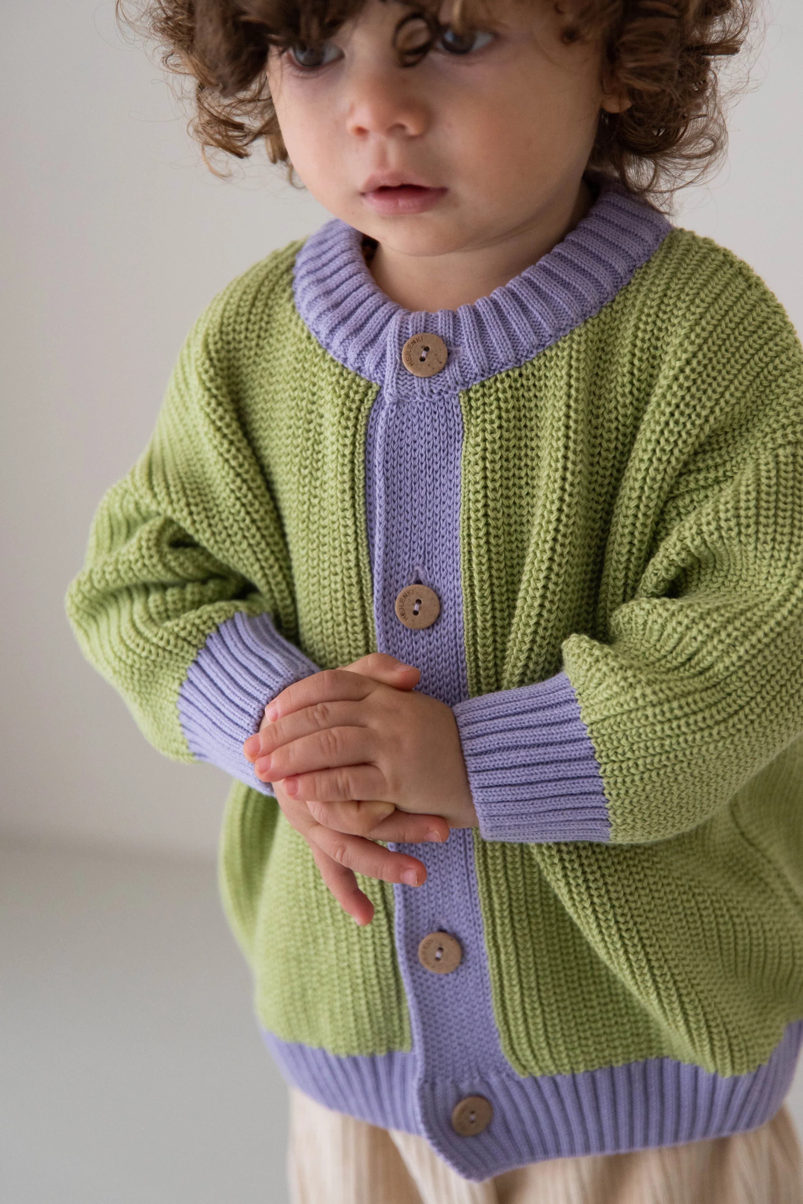 CHUNKY KNIT CARDIGAN LIME LAVENDER - Image 3