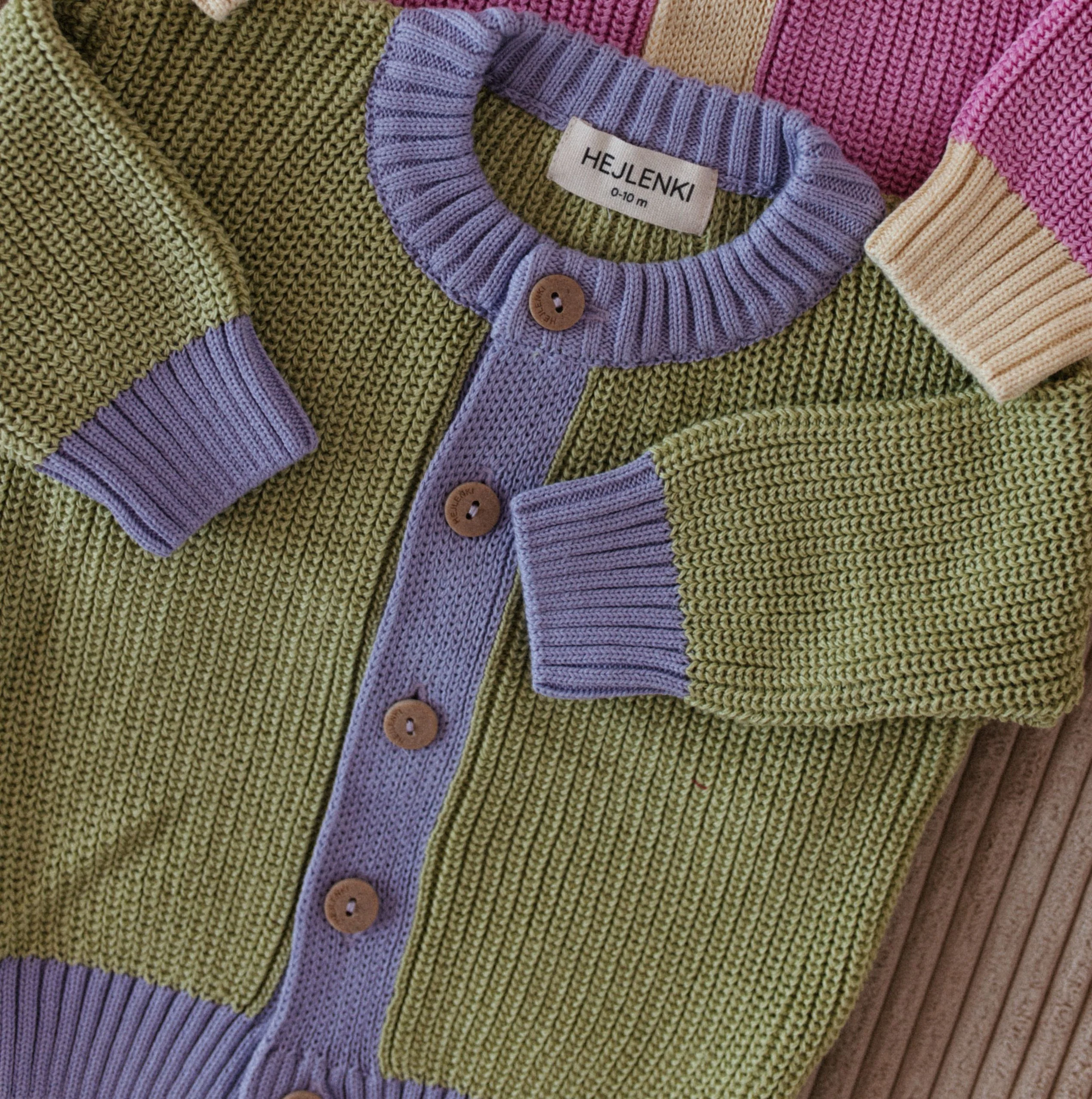 CHUNKY KNIT CARDIGAN LIME LAVENDER - Image 5