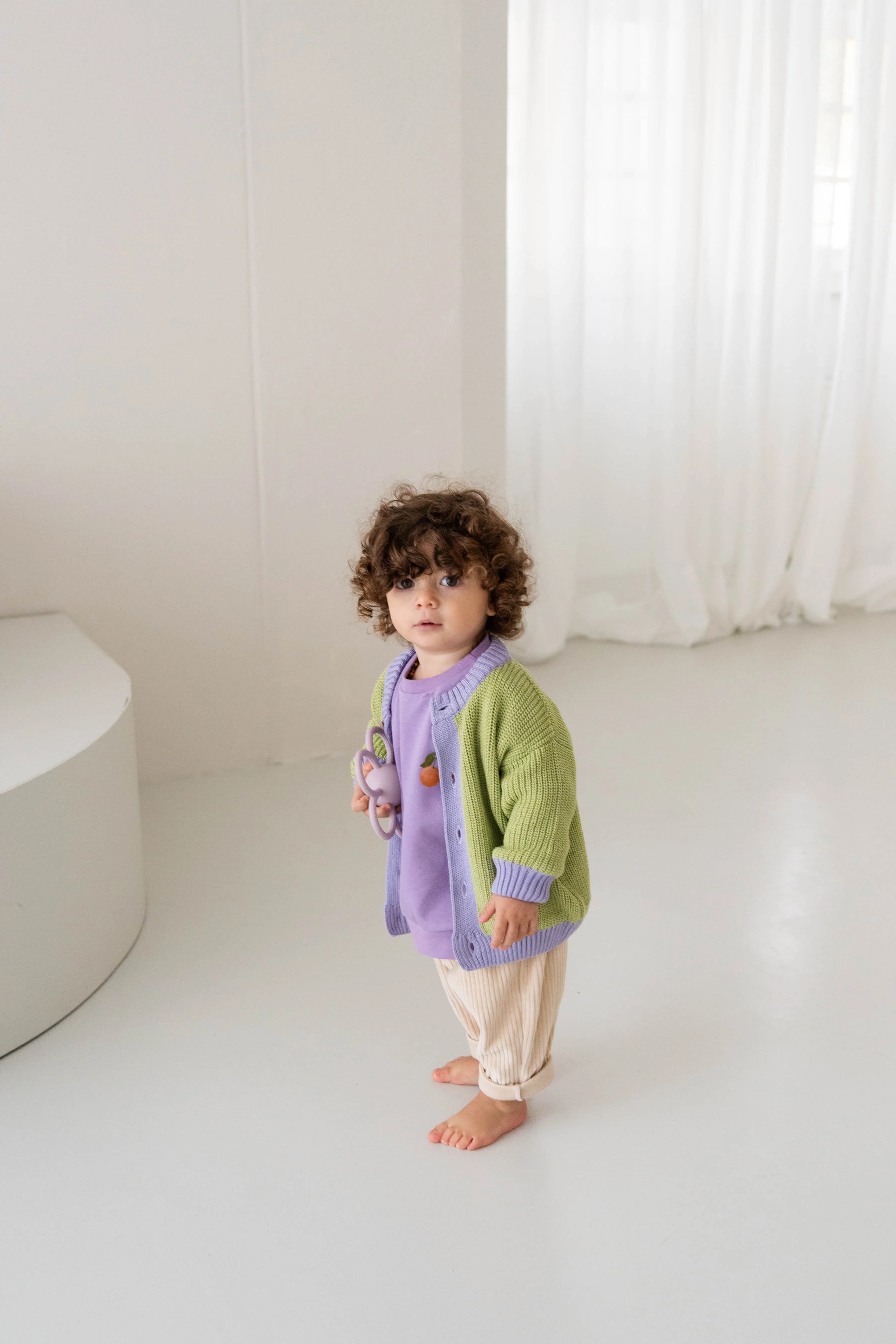 CHUNKY KNIT CARDIGAN LIME LAVENDER - Image 7