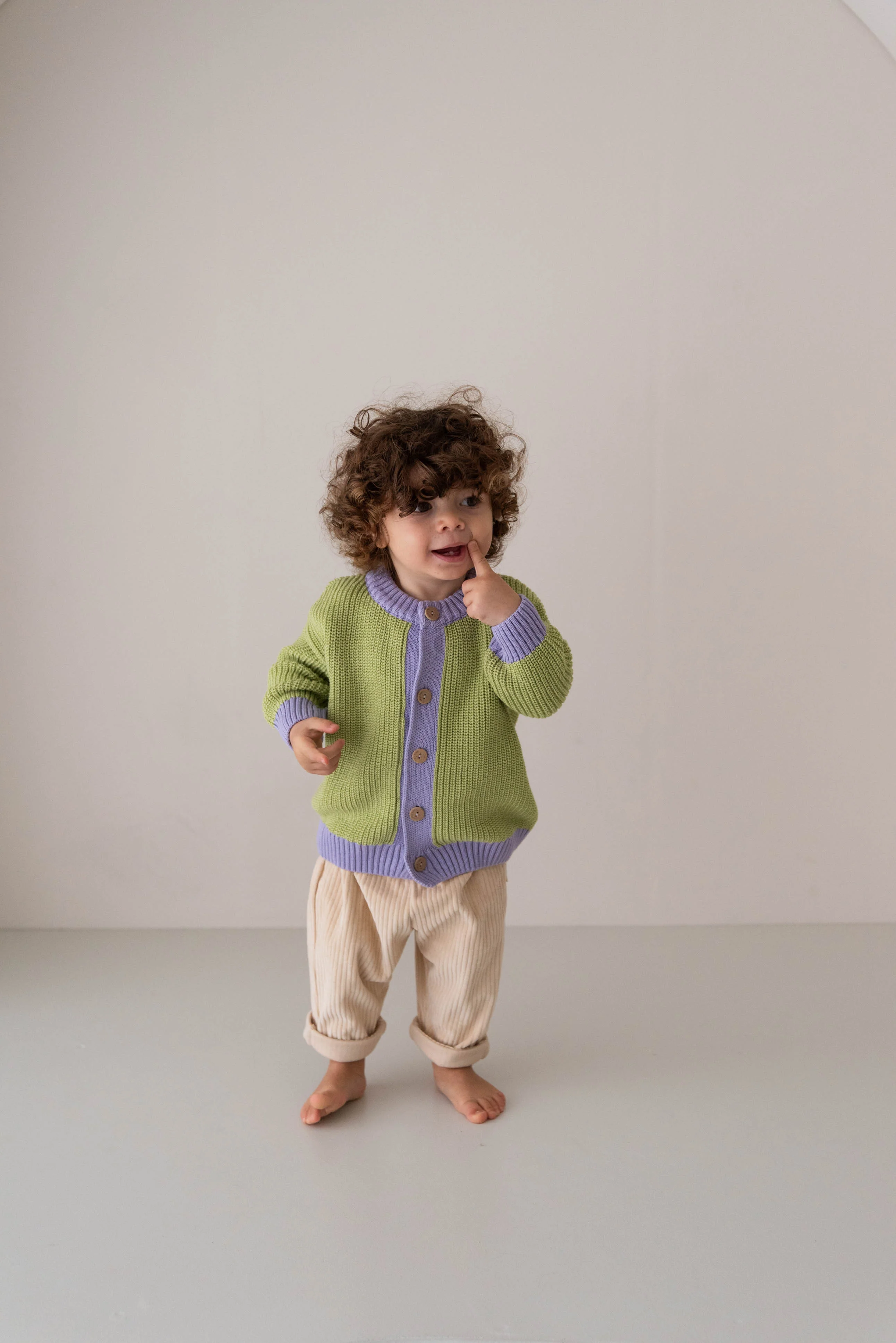 CHUNKY KNIT CARDIGAN LIME LAVENDER - Image 8