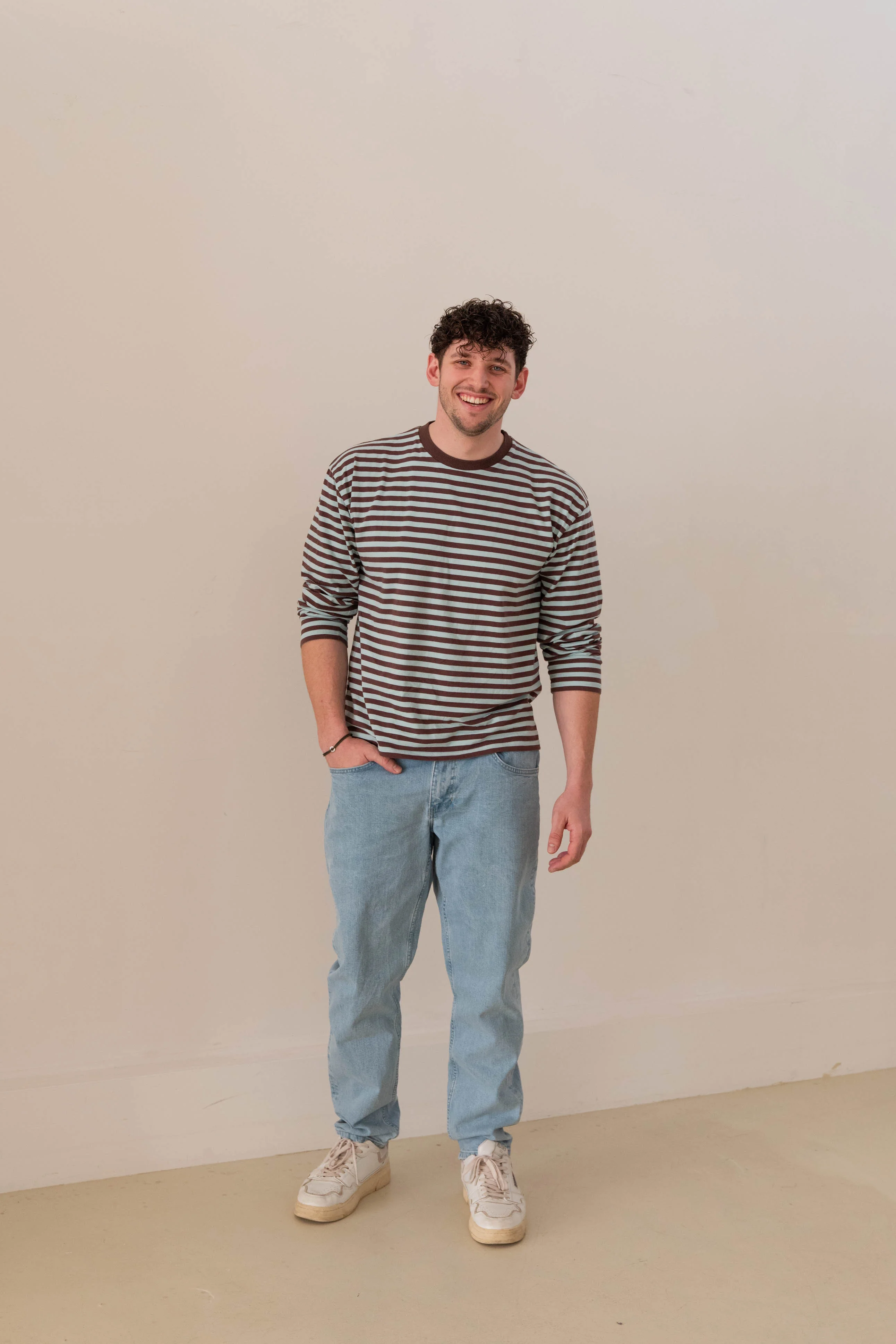 MEN OVERSIZE STRIPED LONGSLEEVE AQUA/BROWN - Image 3