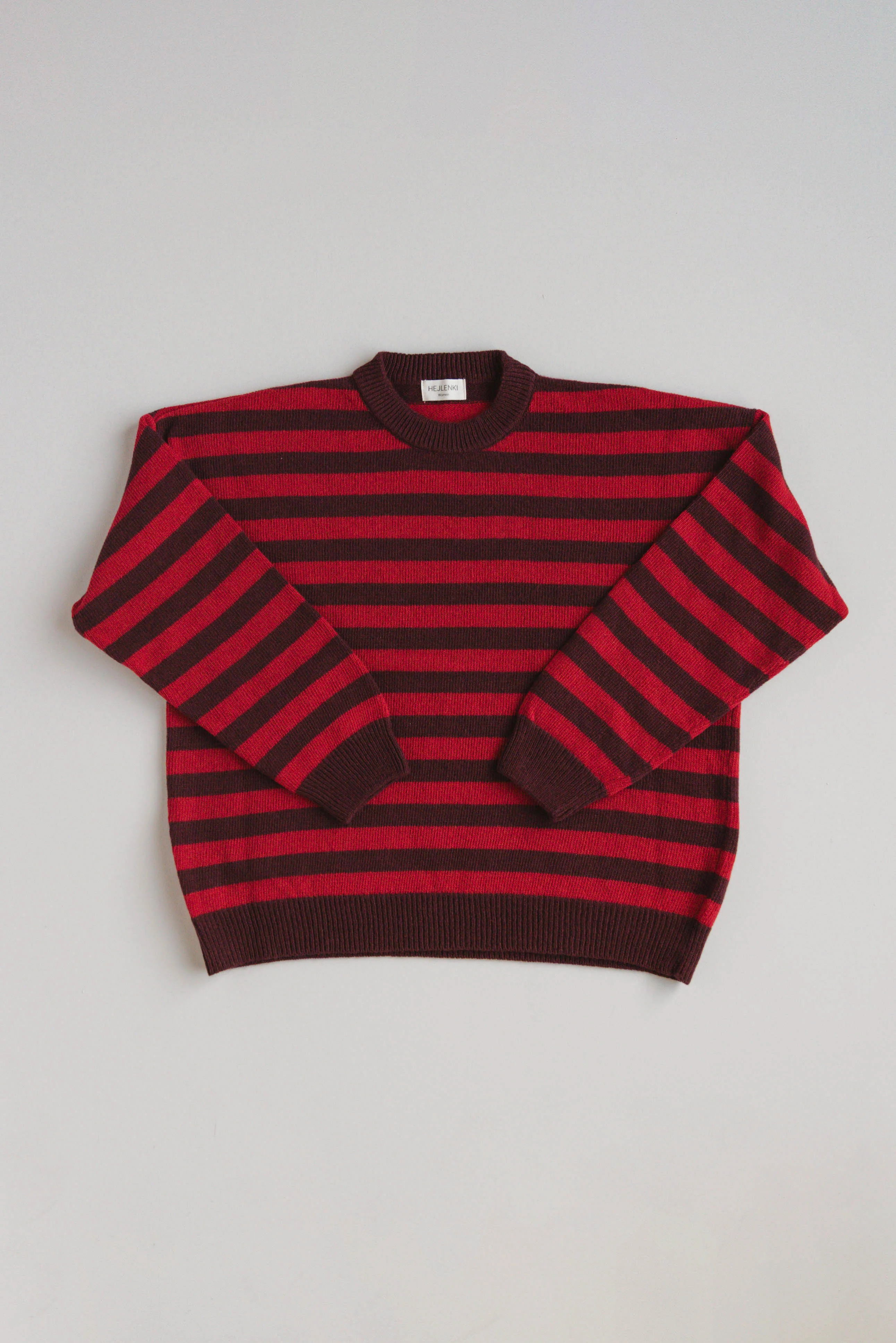WOMEN MERINO WOOL KNIT PULLI STRIPED BURGUNDY/CHERRY - Image 5