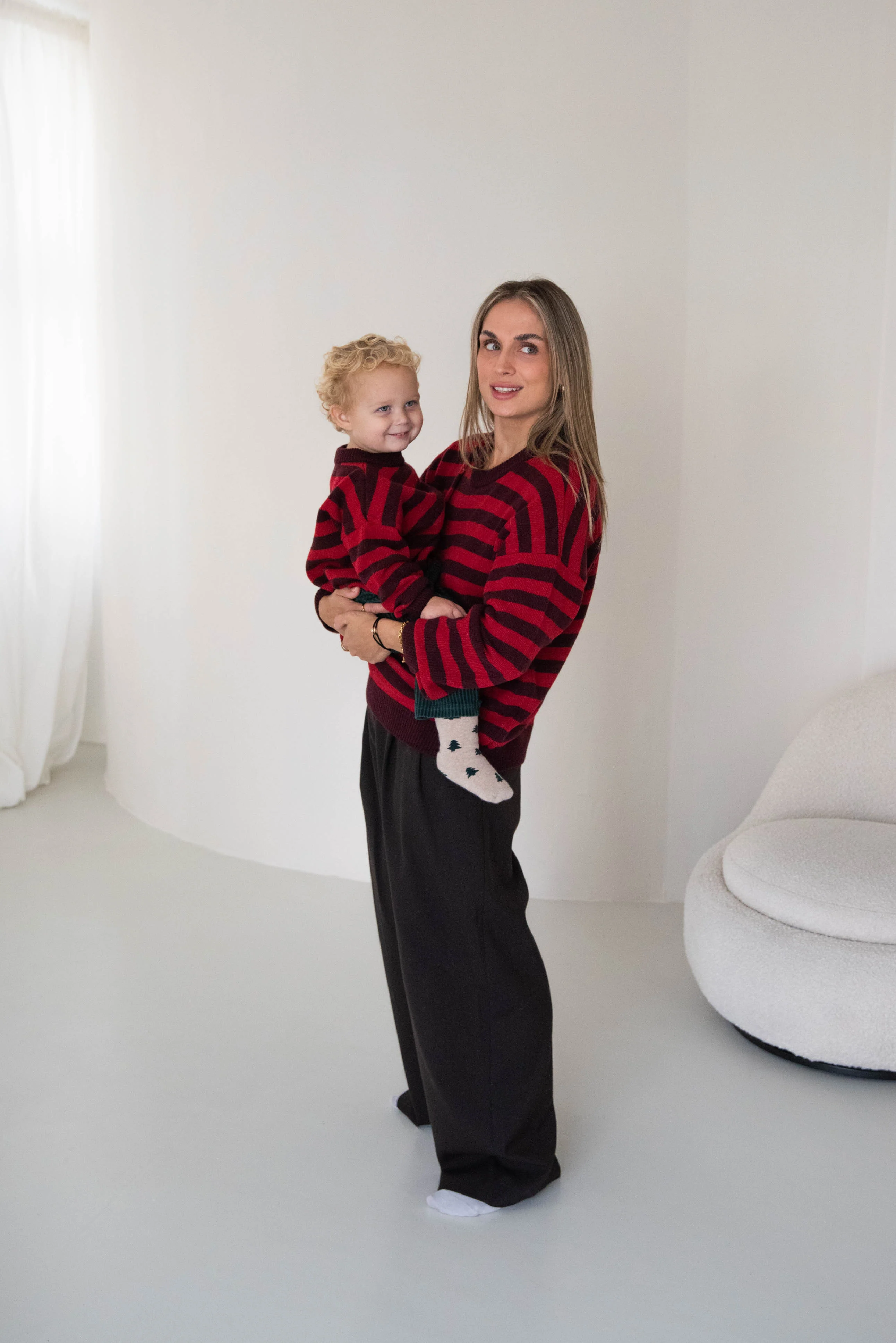 WOMEN MERINO WOOL KNIT PULLI STRIPED BURGUNDY/CHERRY - Image 8