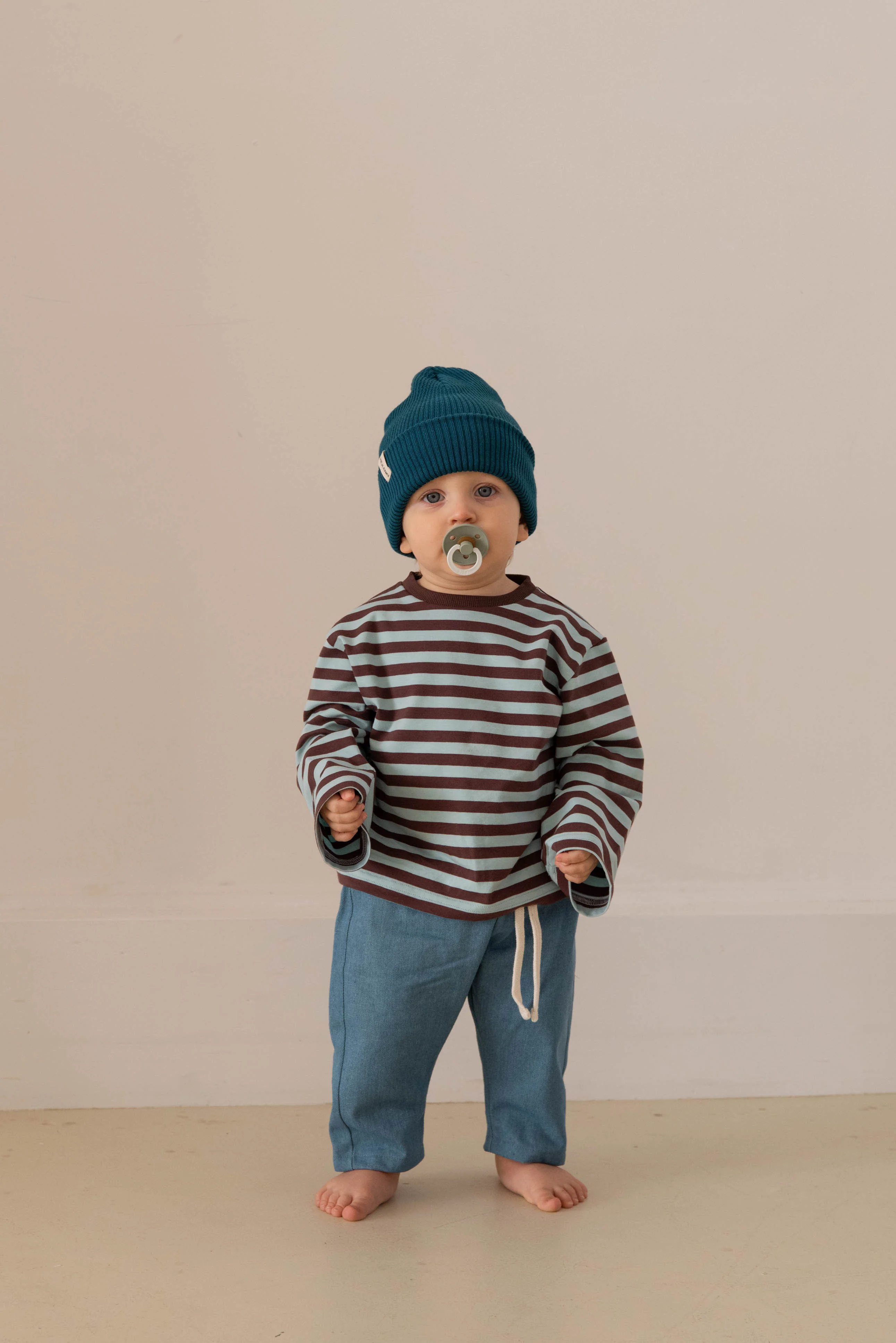 OVERSIZE STRIPED LONGSLEEVE AQUA/BROWN - Image 2