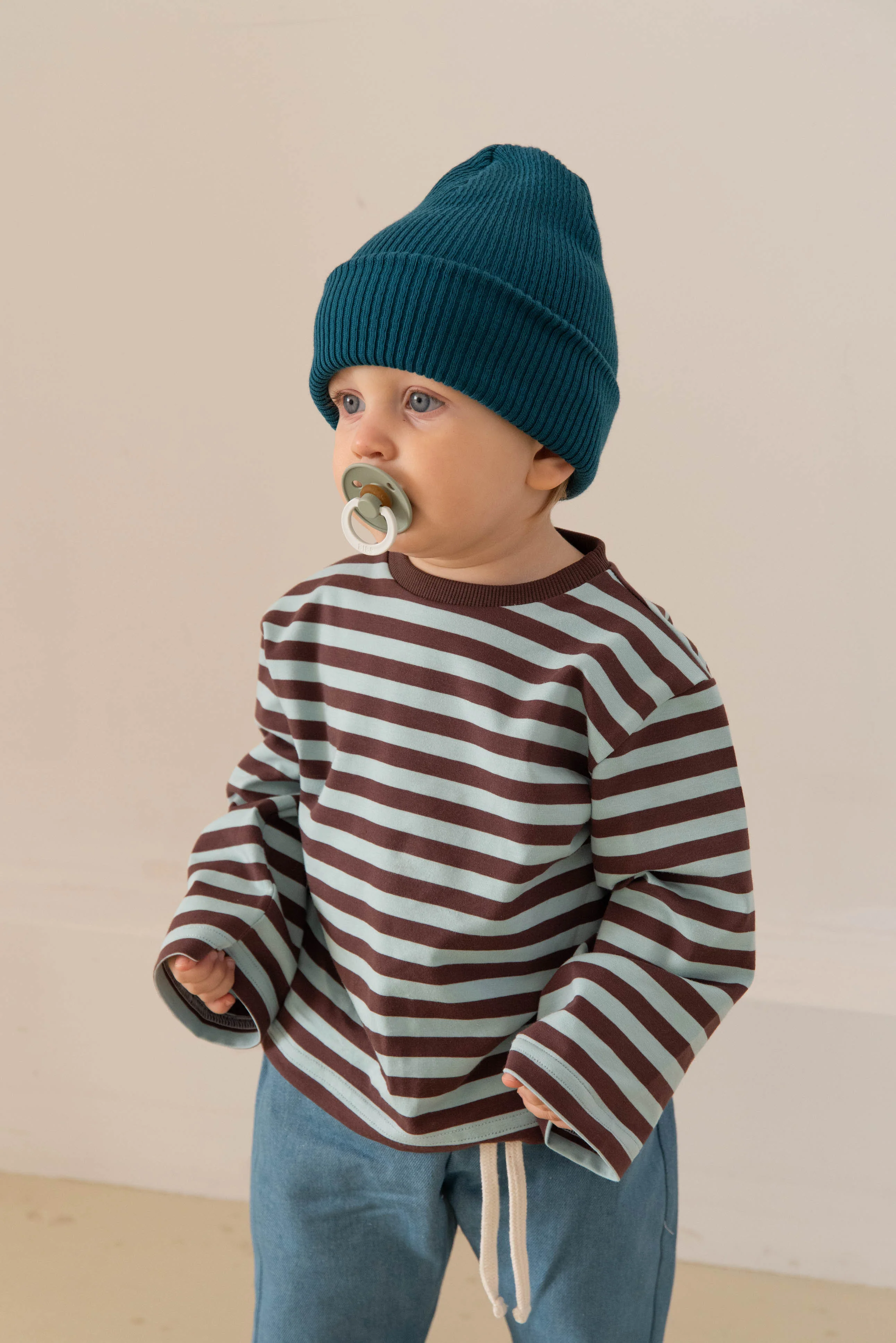 OVERSIZE STRIPED LONGSLEEVE AQUA/BROWN - Image 3