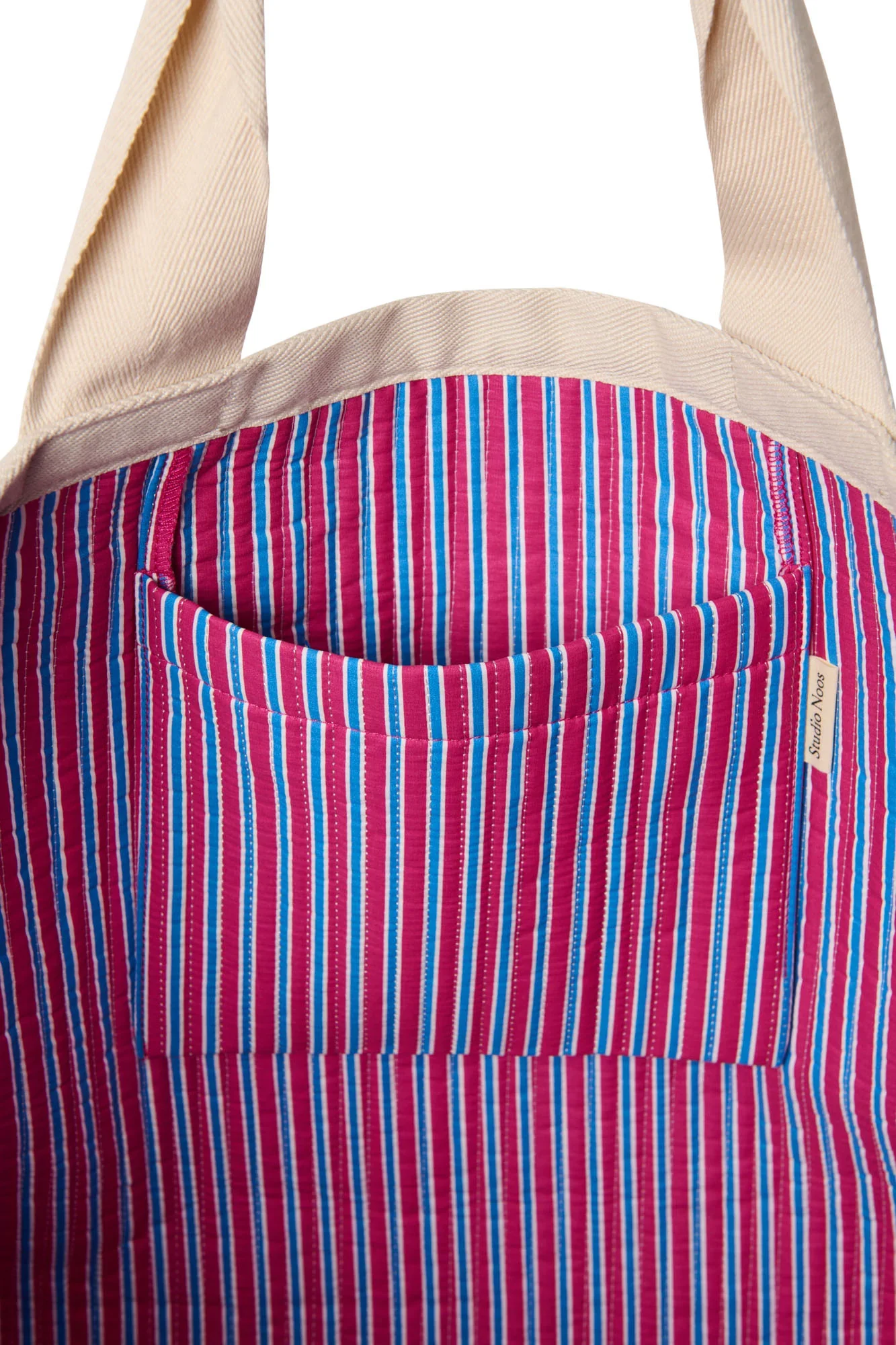 RASPBERRY STRIPED POPLIN BEACH BAG - Image 4