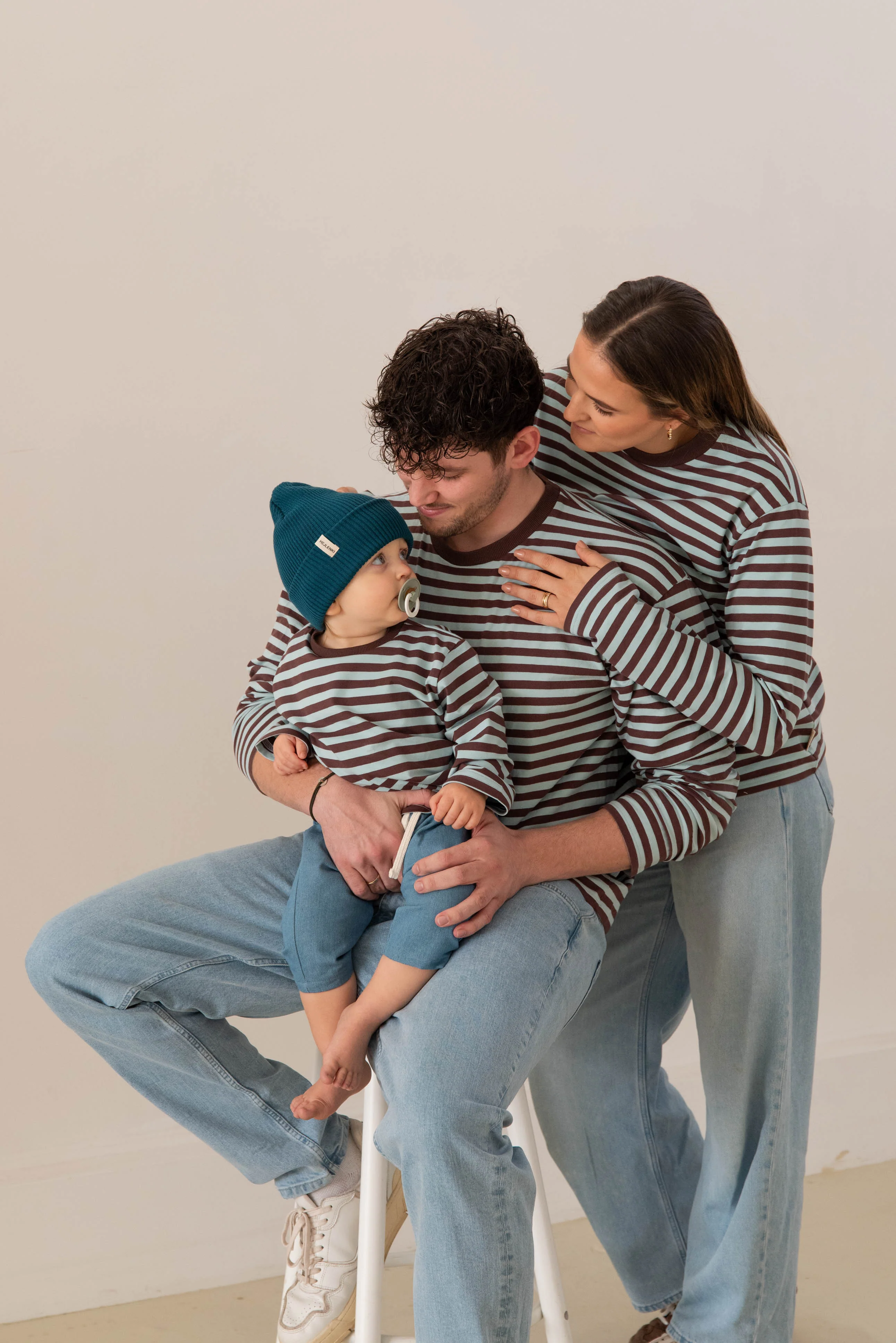 MEN OVERSIZE STRIPED LONGSLEEVE AQUA/BROWN - Image 4