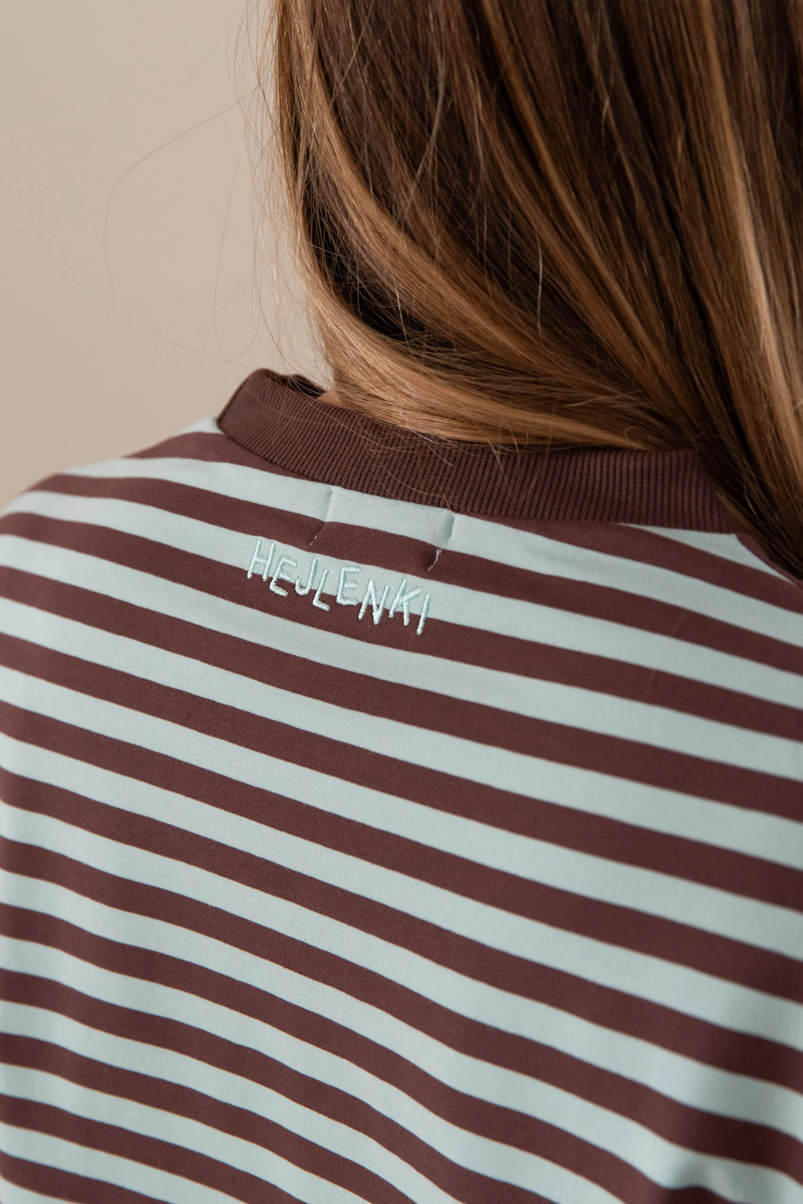 WOMEN OVERSIZE STRIPED LONGSLEEVE AQUA/BROWN - Image 3
