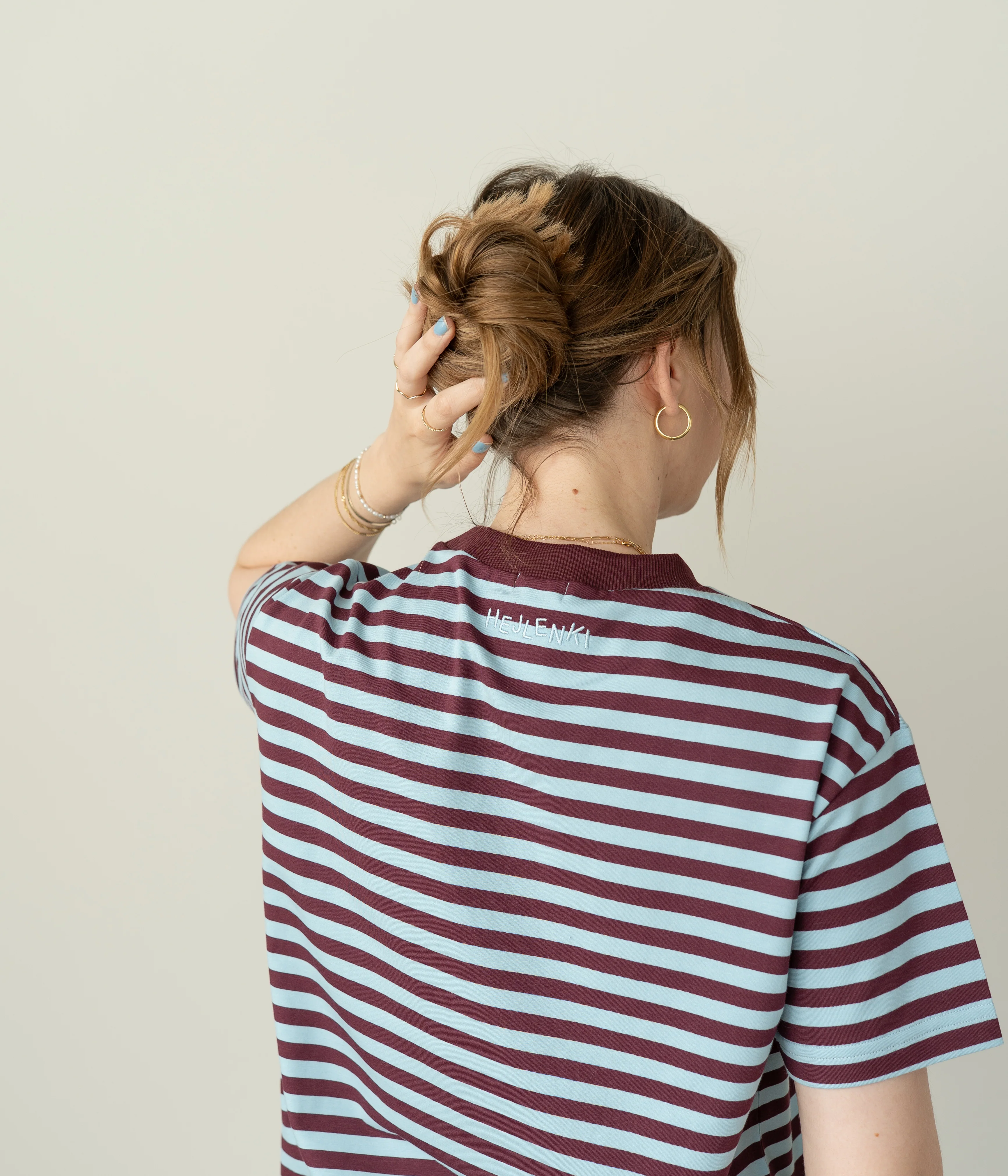 WOMEN OVERSIZE T-SHIRT STRIPED BLUEBELL/ BURGUNDY - Image 5