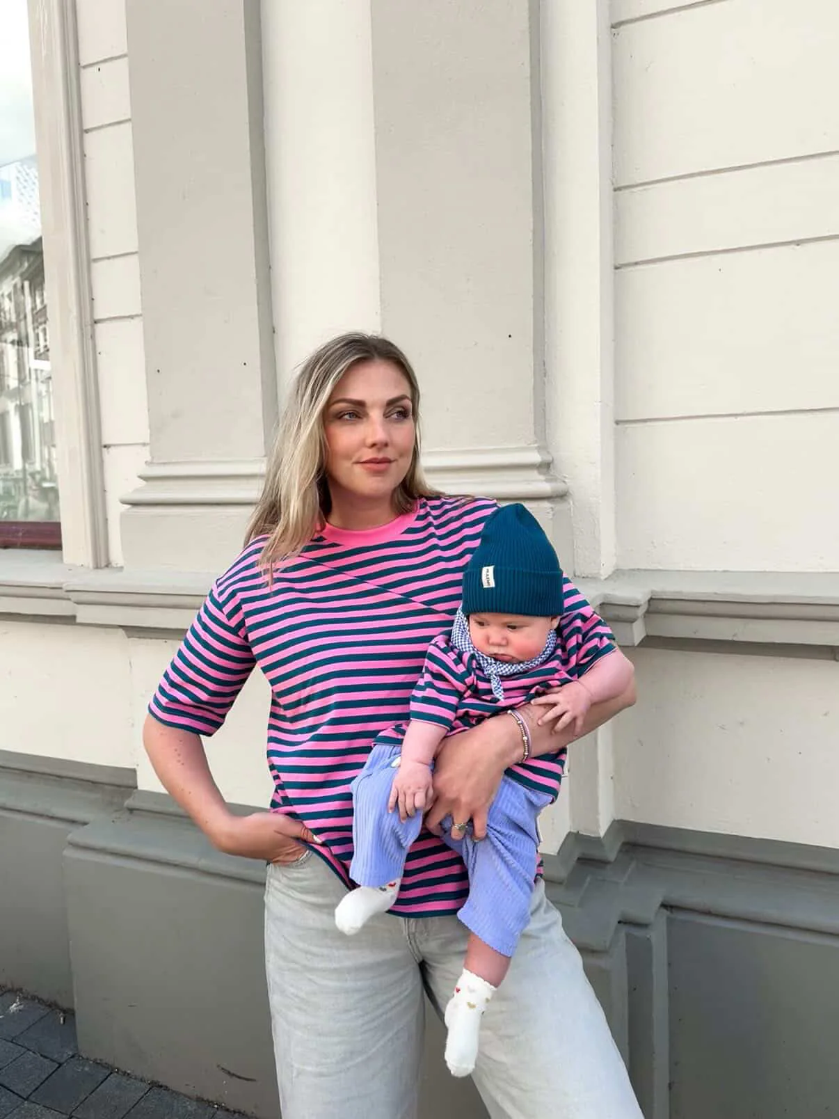 WOMEN OVERSIZE T-SHIRT STRIPED PINK/TEAL - Image 3